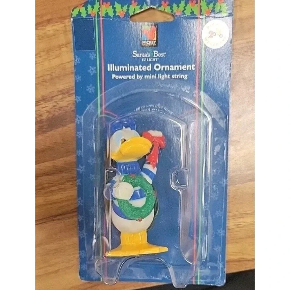 Vintage Disney Donald Duck Illuminated Ornament Santa’s Best EZ Light 1998 New
